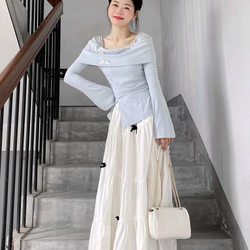 Early Spring Gentle Korean Style Outfit, a Complete Set of Blue Dress Suit for Women, 2025 New High-End Long Skirt