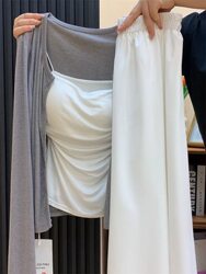 Pure and Elegant Outfit Set for Spring and Summer: Versatile Gray Cardigan with High-Waisted Pleated Skirt and Camisole Three-Piece Set for Women