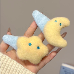 Cute Plush Moon and Star Hair Clips for Women, Side Bangs Bb Clips, Children's Cartoon Hairpins, 2025 Autumn and Winter