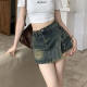 Retro washable and antique denim skirt women's summer hot girl high waist slim A-line skirt short skirt
