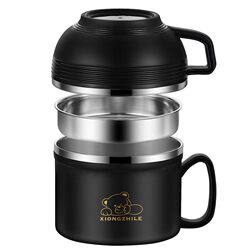 Food-Grade Stainless Steel Instant Noodle Bowl with Lid, Easy to Wash, Student Dormitory Rice Bowl, Lunch Box, Adult Large-Capacity Fast Food Cup