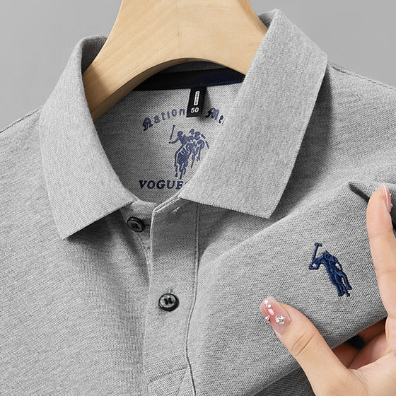 
Light luxury 100% cotton autumn and winter new men's long-sleeved POLO shirt lapel embroidery loose bottoming T-shirt top