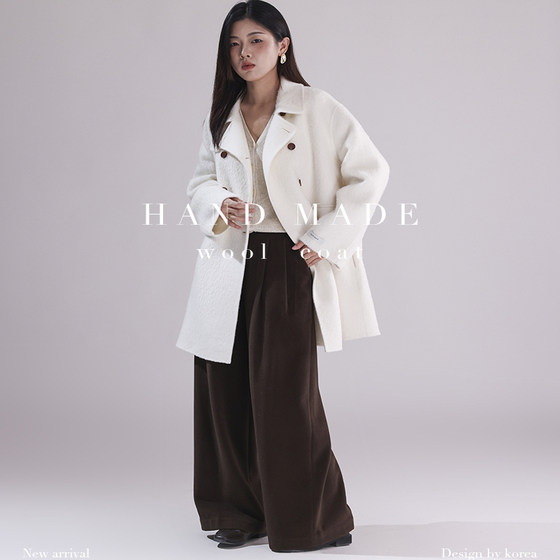 
Korean style autumn mid-length women's cotton wool jacket 85034 Lapel casual commuting women's wool jacket