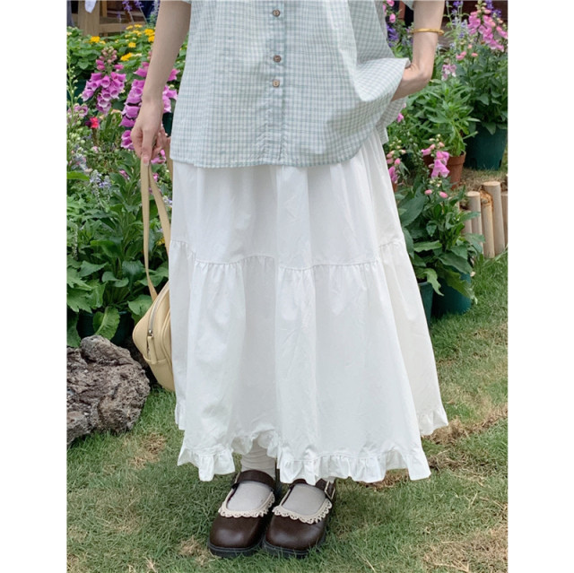 Step into the Milky Way Japanese sweet white fungus design cake skirt elastic waist mid-length A-line skirt summer