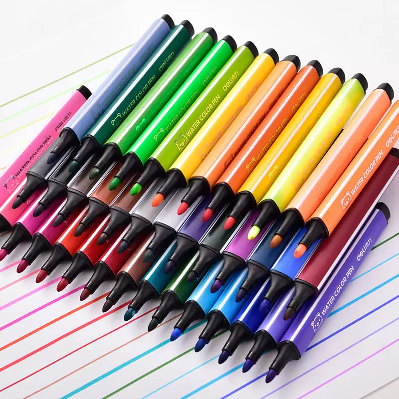 得力水彩笔24色彩色笔儿童卡通彩笔套装可水洗水彩画