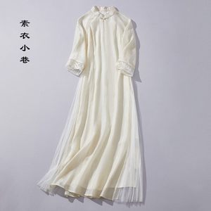 2025 new style Chinese style small stand collar elegant fairy high waist slimming Ao Dai slim temperament cheongsam dress