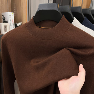 
[Mulberry Silk + Sheep Wool] 16-needle machine washable thin silk cashmere sweater for men with half turtleneck close-fitting sweater