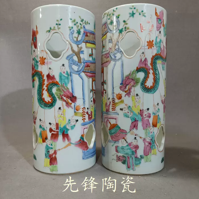 景德镇文革厂货陶瓷人民瓷厂手绘青花老鹰笔筒香筒毛笔筒收藏