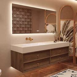 Song-Style Aesthetic Rock Slab Hot-Bent Seamless Integrated Basin Bathroom Cabinet Set Washbasin Cabinet