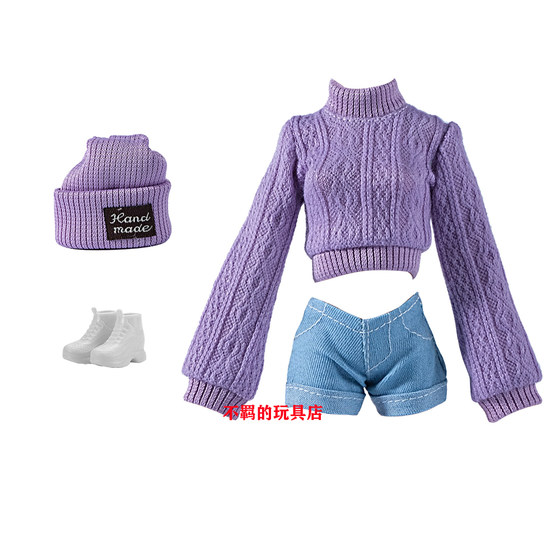 
Purple wool top denim shorts suit suitable for 11 inches doll 30cm Barb dressing