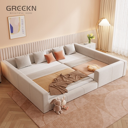 Tatami Bed for Families with Two Children, Family Bed for a Family of Three, Four, or Five, Master Bedroom Large Bed 3m Extra-Large Tech Fabric Bed