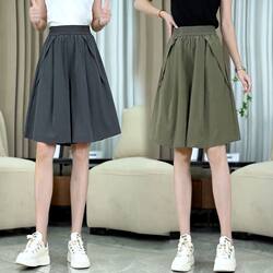 Single/Two Pieces Ice Silk Wide-Leg Five-Point Shorts for Women 2026 Summer New Style Plus Size Covering Flaws Loose Thin Shorts for Women