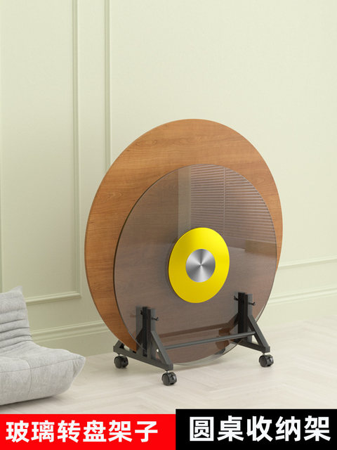 Floor-standing round table top display rack tempered glass metal base ...