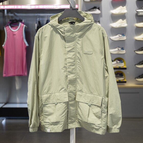 Li Ning Cross sports windbreaker men 2024 autumn new anti -splash pour loose hooded coat AFDU537
