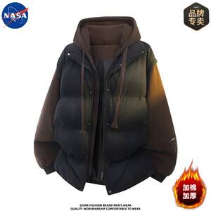 
NASA brand versatile hooded cotton jacket for men in winter, two pieces of design, warm and windproof couple's cotton jacket