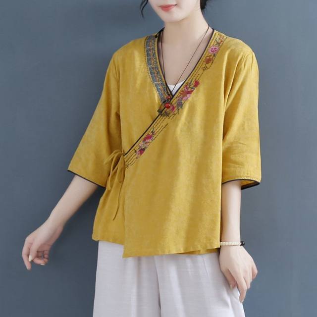 Clearance Chinese style literary retro cotton and linen tops women's ...