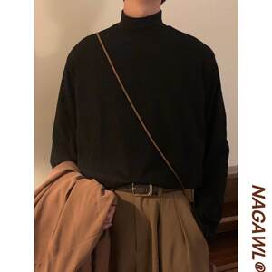Nagawl Winter Japanese retro inside the semi -high -necked bottom shirt male casual versatile long -sleeved T -shirt stack INS tide