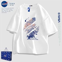 Nasa Co-Branded Heavyweight Pure Cotton Short-Sleeved T-Shirt for Men and Women, Couple Wear, 2025 New Summer Loose Half-Sleeved Top