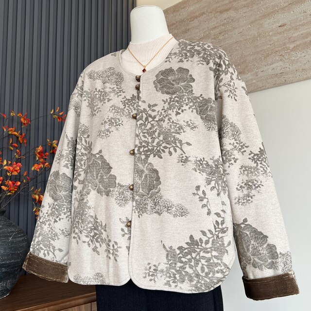 New Chinese style mother's clothing autumn and winter warm cardigan tops fashionable middle-aged and elderly ladies windproof cotton coats