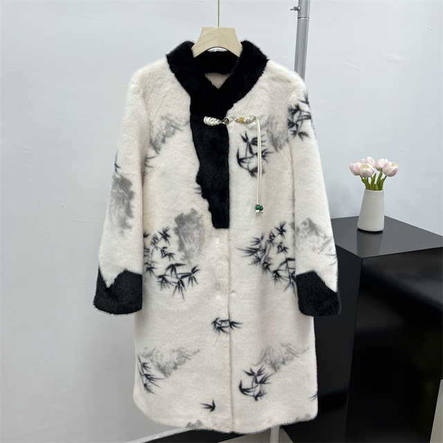 2025 new winter mink coat for women's mid-length Chinese style mother's fur integrated over-knee fur coat
