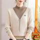 Mom's winter clothes plus fluff sweater new half turtle neck fake two pieces autumn and winter thickened integrated velvet middle-aged and elderly base shirt for women