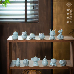 Jingdezhen Twelve Zodiac Ceramic Figurines Rat Ox Tiger Rabbit Dragon Snake Horse Sheep Monkey Chicken Dog Pig Full Set Desktop Ornaments