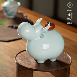 Jingdezhen Ceramic Zodiac Ox Figurine Office Desk Decoration Opening Gift Living Room Wine Cabinet Entrance Decoration