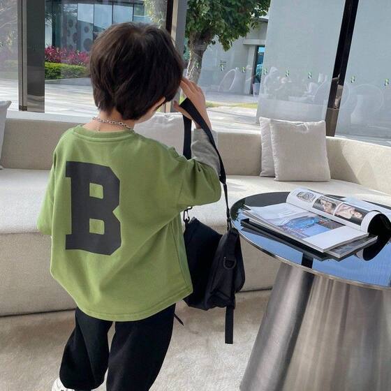 
Boys T-shirt Long Sleeve Boys Baby Children's Clothing 2024 New Spring and Autumn Children's Fake Two-Piece Tops Fashionable Thin Style