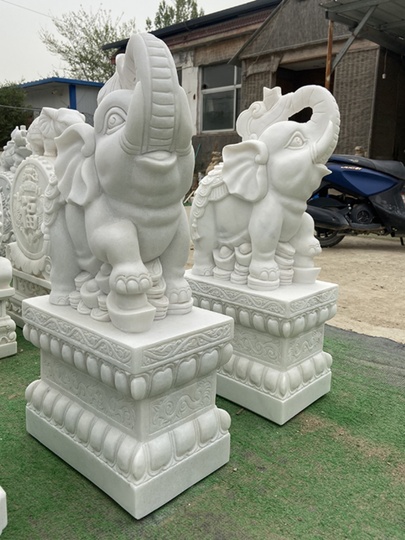 大理石象のペア - 新しい中国風石彫り