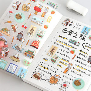 
Nekoni Stickers Animal Travel China Series Beijing Shanghai Xi'an Chengdu Handbook Material Decorative Stickers