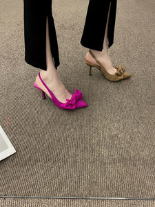 
Women's Fashion Sandals for Women in Spring and Summer 2025 New Thin Heel Black Bow Pointed Toe Solid Color Super Heels