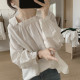 One word -collar shirt Ms. Spring and Autumn New Simple Simple Fresh Fresh Sleeve Niche Design Sensory Cotton Big Top
