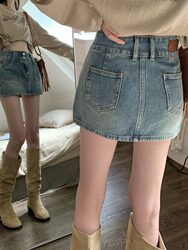 Hot Girl Retro Denim Skirt Culottes for Women, Summer Plus Size A-Line Skirt, High-Waisted, Petite, Hip-Hugging Short Skirt