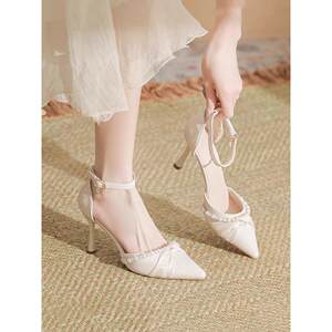 
French beautiful high heel sandals for women in 2025 summer new style slim heels one-strip fashion high heels trendy fashion