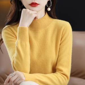 
Ordos cashmere sweater 2024 autumn and winter new 100 pure wool base shirt half turtle neck loose sweater for women
