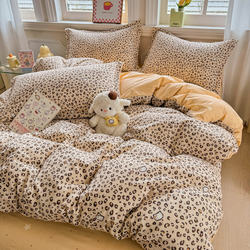 Class a Cat-Themed Four-Piece Set, Pure Cotton Feel, Student Dormitory Three-Piece Set, Washable Cotton Duvet Cover, Bed Sheet, Fitted Sheet 4