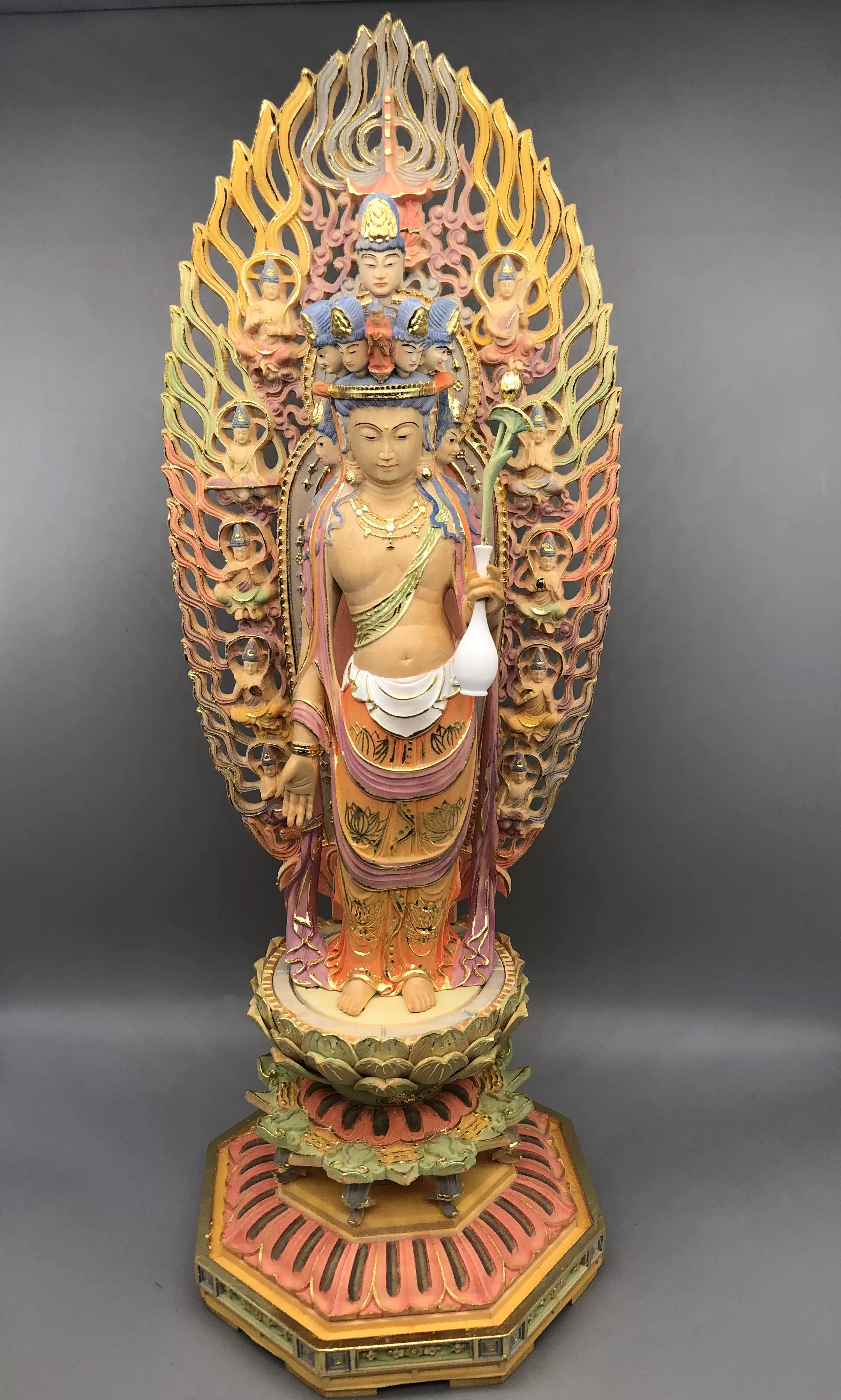 時代物 木彫 觀音菩薩 菩薩像 高22.5cm 総重1.1kg 仏像・佛像 仏教美術 