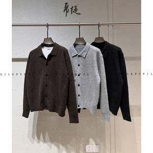 
[Glutinous Rice Velvet] Retro Couple Thickened Vertical Texture Sheep Wool Blend Brushed Lapel Sweater Cardigan Jacket