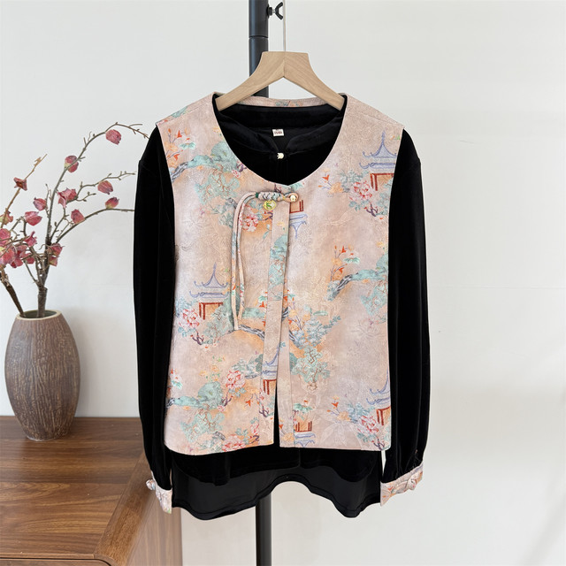Mom's autumn clothes new Chinese style Tang suit vest jacket 2025 middle-aged and elderly women's spring and autumn long-sleeved tops Chinese style two-piece set