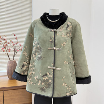 
Winter cotton-padded clothes for middle-aged and elderly people, new Chinese-style fur collar cotton-padded clothes