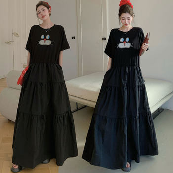 Fat mm slim printed T-shirt fitted waist dress