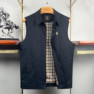 
Paul men's business casual lapel vest Spring and autumn new pure cotton solid color horse label embroidered horse clip men's vest