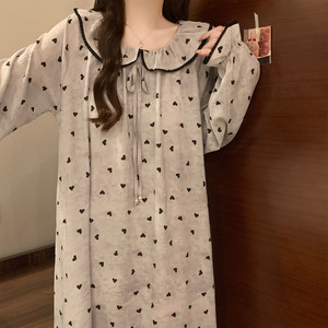 
2025 new long-sleeved nightgown for women with breast pads, spring and autumn princess style cute cloud cotton pajamas, long skirt, home wear