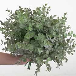 New Artificial Green Plant 7-Branch Frost-White Large-Leaf Eucalyptus for Engineering Decoration, Home Background Wall, and Living Room Decoration