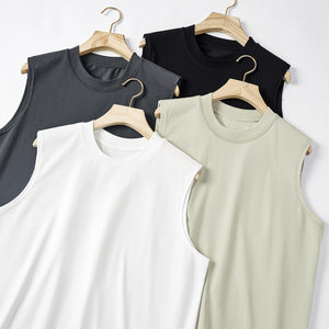 
230g ice-like cotton solid color vest for boys sports and fitness cool white undershirt men's sleeveless t-shirt