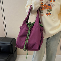 Travel Storage Retractable Bag, Color-Blocked Foldable Supermarket Shopping Bag, Large Capacity Lightweight Tote Bag, Single-Shoulder Eco-Friendly Bag