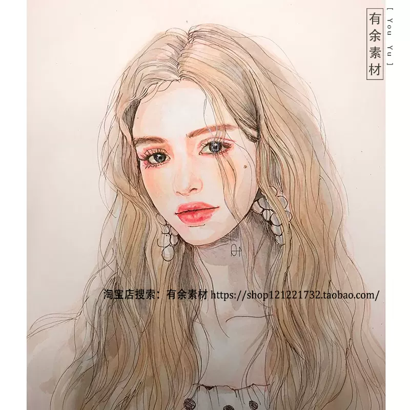 韓國畫師dahye彩色鉛筆水彩少女人物插畫彩色鉛筆水彩手繪插畫臨摹素材