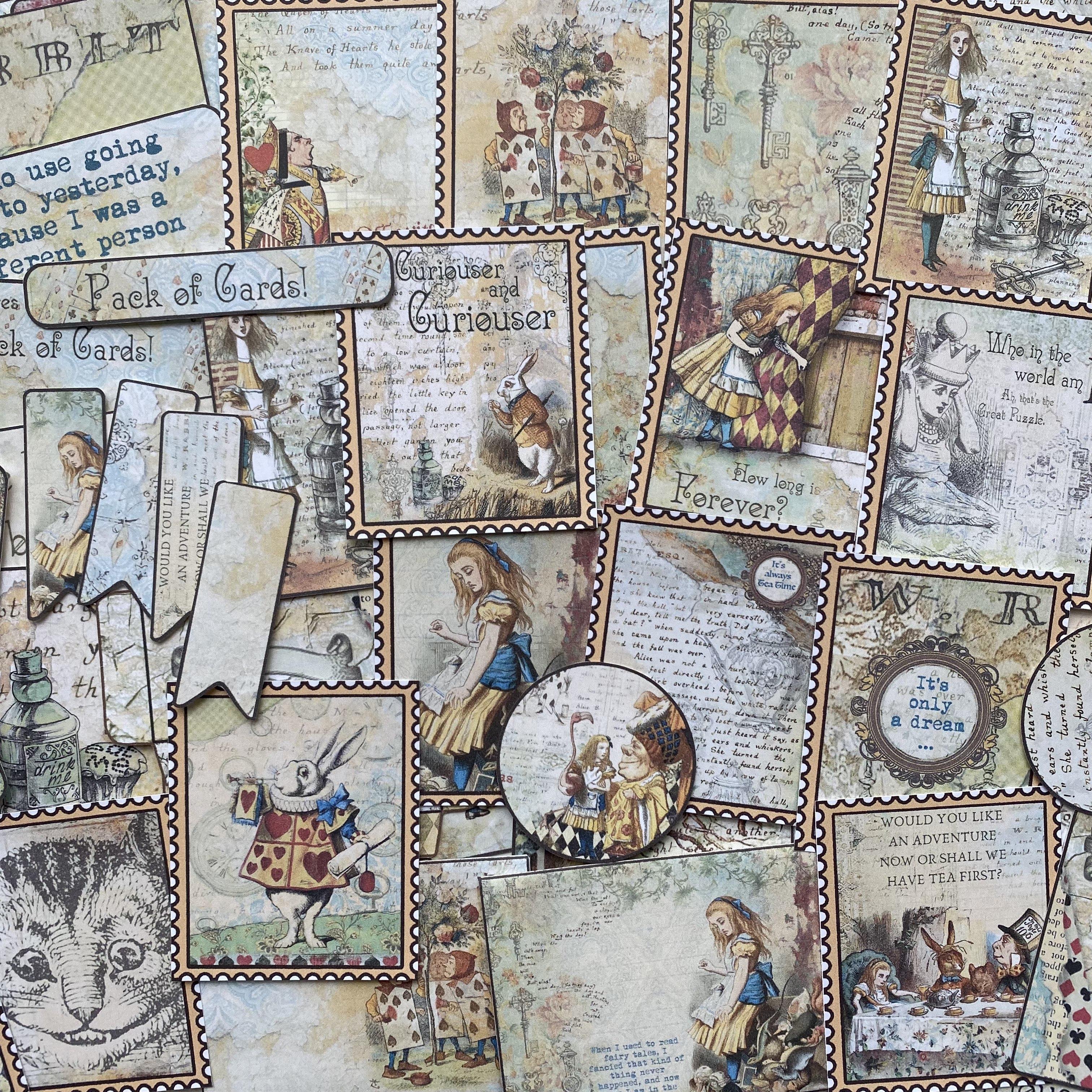 复古junk journal爱丽丝梦游仙境系列装饰拼贴素材纸