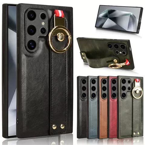 Synthetic Leather Phone Cases Covers Wrist Hand Band Strap Galaxy S24, Galaxy S24 Plus, Galaxy S24 Ultra,