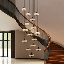 Staircase Chandelier 2025 New Model, Mid-Century Style, Elegant and High-End, Cream Style Water Drop Loft Duplex Open Space Long Chandelier